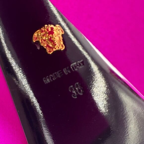 VERSACE Aevitas Fuchsia Crystal-Embellished Platform Block Heel Pumps Si… - Picture 14 of 17